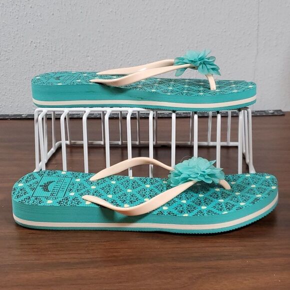 NEW NWT Pretty You London Tessa Flower Flip Flops Thongs XL 9½ - 10½‎ Aqua Blue - Picture 5 of 9